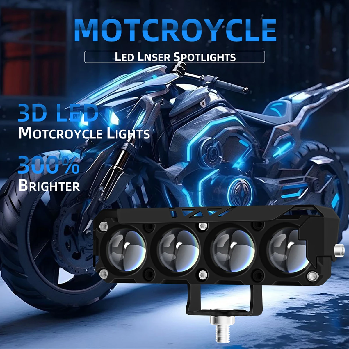1/2pcs Motorcycle LED Spotlight 4x4 Strip Lights 4 Lens Working Light Bar Yellow White High Low Beam Lights Fog Lamp Spotlight