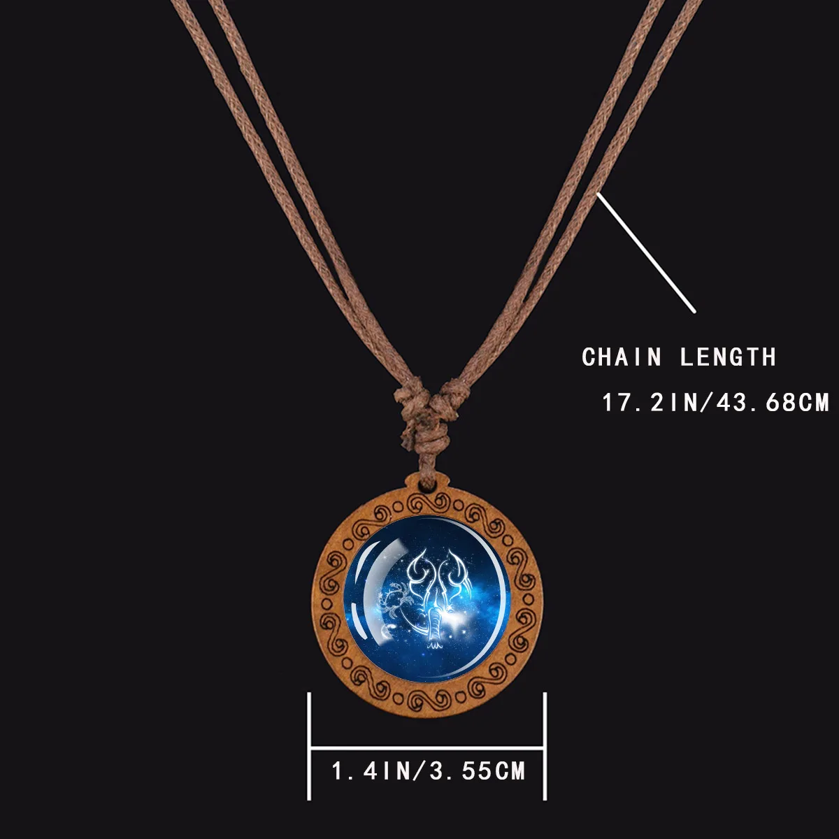 Mens Horoscope Zodiac Necklace Galactic Star Sign Wood Pendant For Ornament Decoration For Astrology Enthusiast