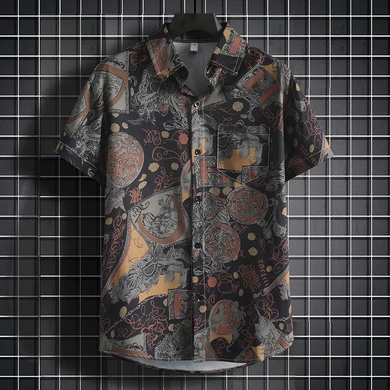 Hawaiian Men's Red Beach Shirt Elegant Retro Button Collar Casual Loose Top Fashion Clothing for Beach