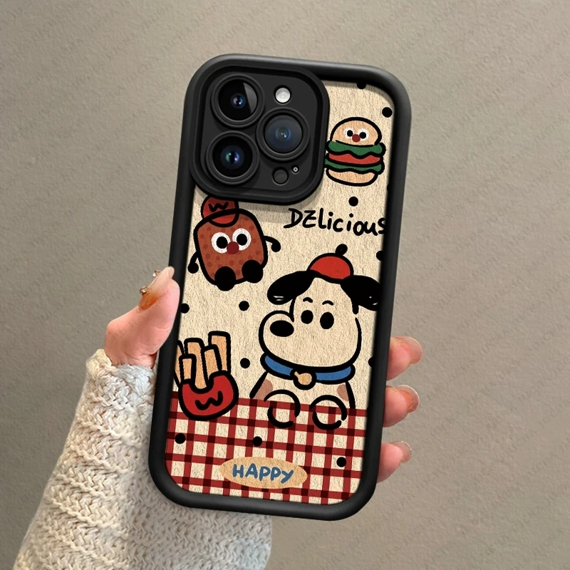 Ins Korean Hamburger Puppy Phone Case For iPhone 16 Case 15 14 13 12 11 Pro Max XR XS MAX 7 8 PLUS MINI Lovely Y2K Phone Cases