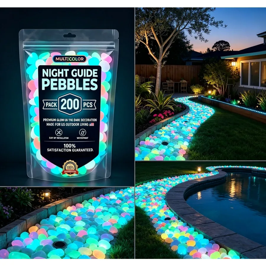 200pcs Colorful Glowing Garden Stones Outdoor Garden Night Luminous Stone Landscape and Fish Tank Decoration Night Guide Stone