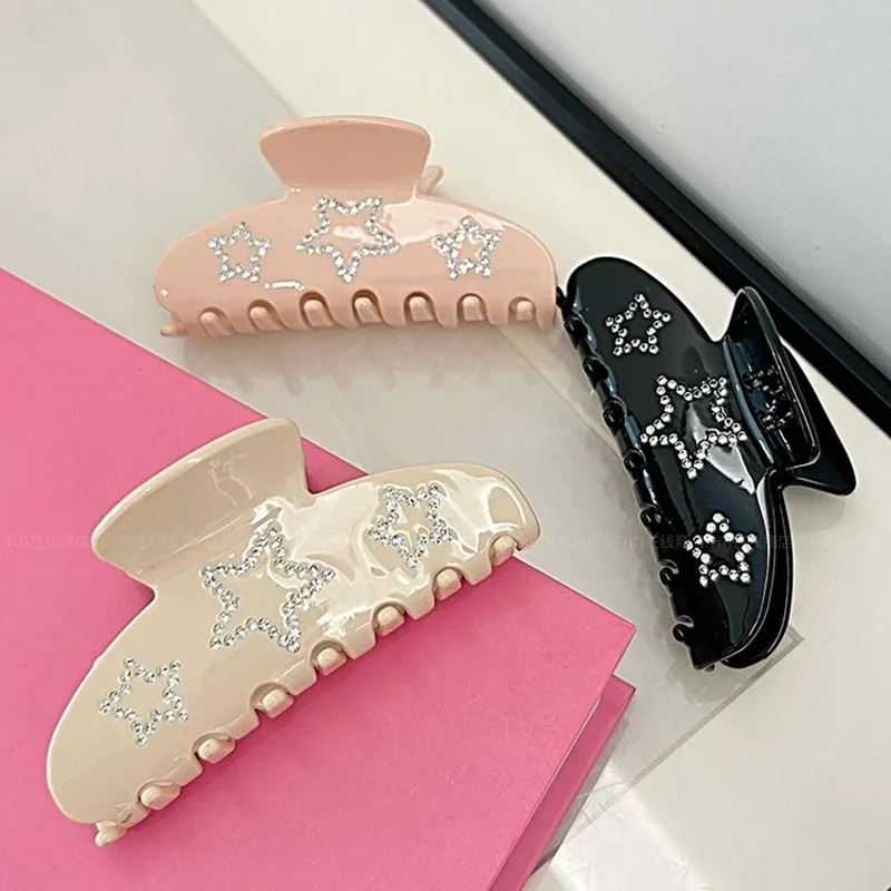 New Elegant Acetate Crystal Star Hair Claw Large Hair Clips Sweet Girls Y2k Style Hairpins Korean Women Ins Zircon Shark Clips image 3