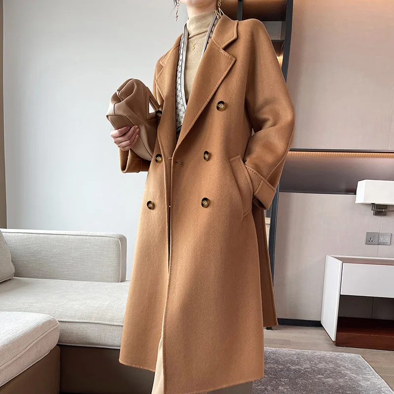 Cashmere 7 Wool Camel Colored Double-Sided Cashmere Sweater Women's Long Style 4 New Quality Woolen Jacket