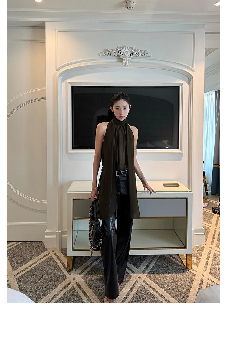 Lautaro Spring Autumn Shiny Lizard Print Pu Leather Straight Pants Women High Waist 2026 Chic Luxury Brands Alternative Pants