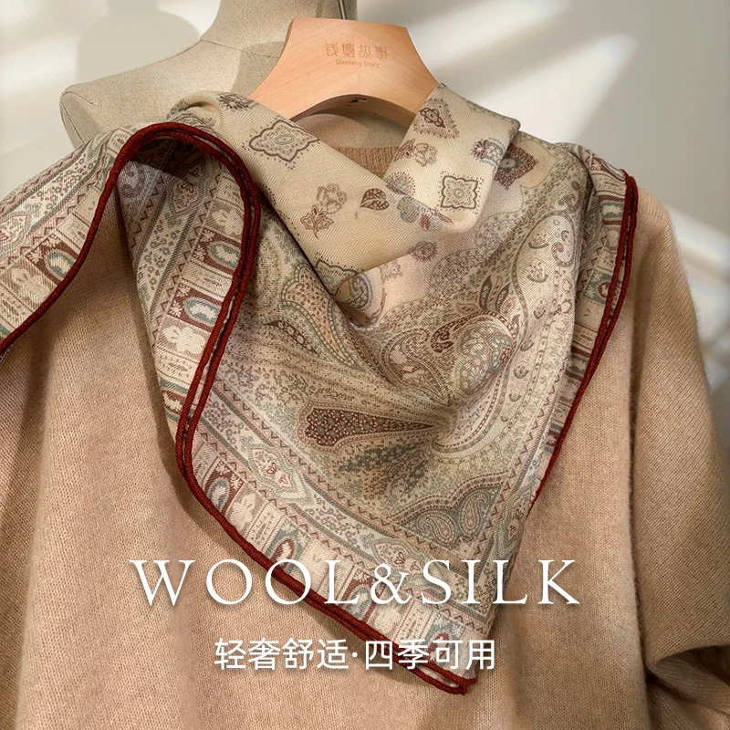 

Классический шарф из 100% шелковой шерсти с узором пейсли, женский зимний новый квадратный платок для пожилых людей, шаль высокого качества, мягкий, удобный, модный тренд