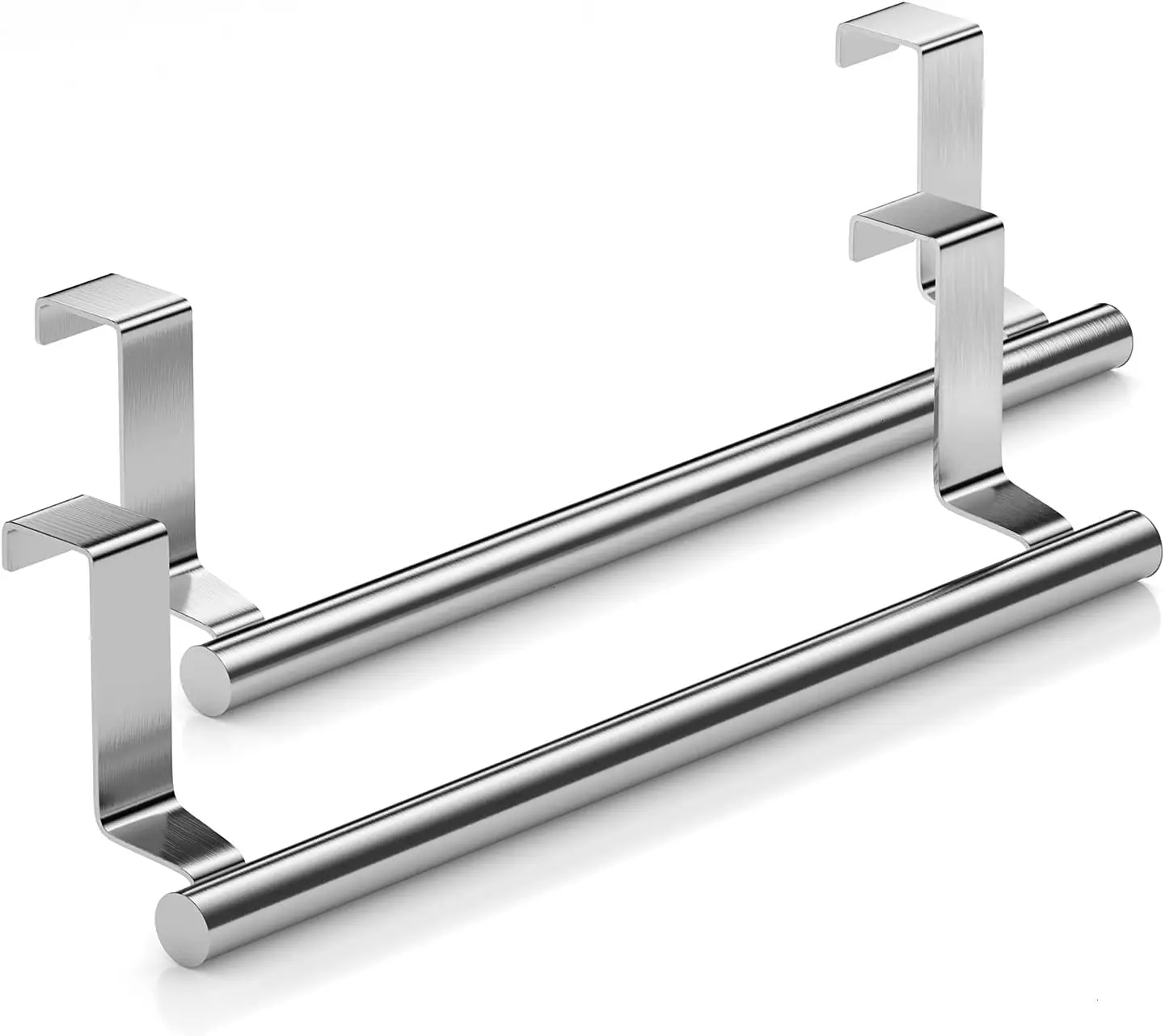 

Over Door Towel Rack 2 Pack Stainless Steel Hooks for Cabinet Cupboard Universal Fit Silver
