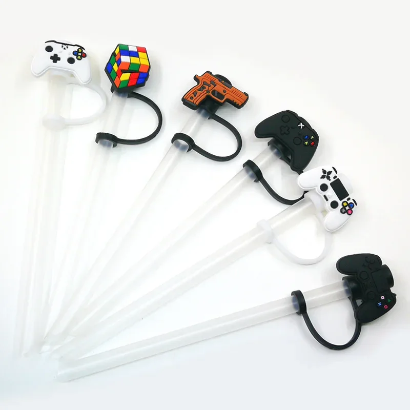 

1PCS PVC Straw Cover GamePad Toy Pistol Series Straw Topper Reusable Airtight Drinking Dust Cap Splash Proof Drinking Straw Tip