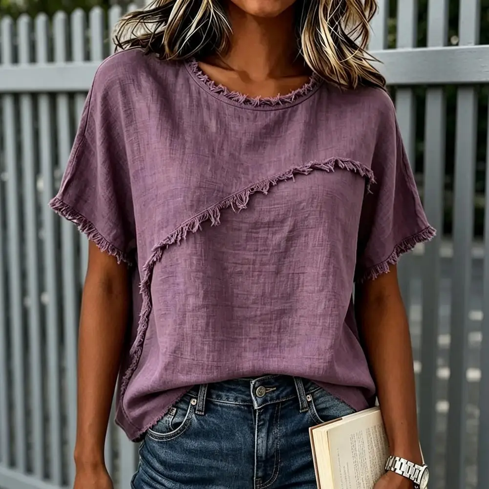 

Women T-shirt, Crew Neck Short Sleeve Tee Shirt, Pure Color Loose Fit Summer Tee Tops, Soft Touch Casual Summer Tees Lightweight