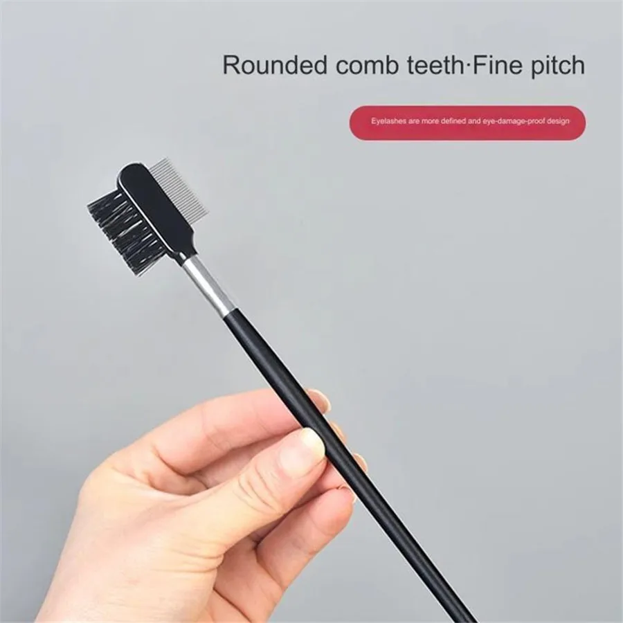 2-in-1 Eyelash, Eyebrow Finishing Brush - Ultra Fine Steel Teeth for Extensions, False Eyelashes, Makeup - Portable Beauty Tools