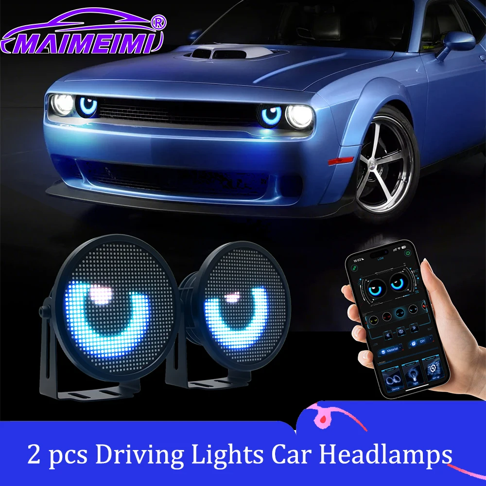 

Automobile LED Cool Eye Fog Lamp Headlight 2pcs Dynamic Devil Eye LED Kit Multimedia Player With APP Control