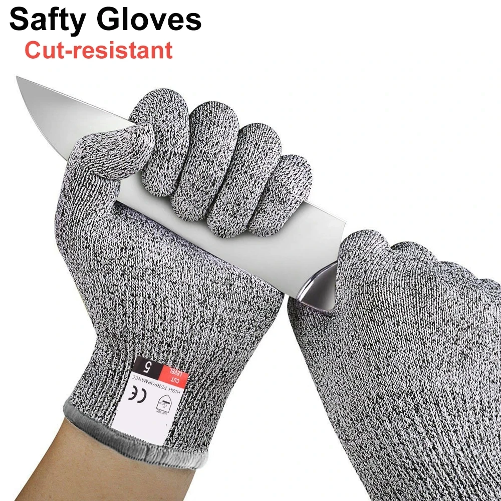 Anti Cut Proof Gloves 1Pair Grey Black HPPE EN388 ANSI Anti-cut Level 5 Safety Work Gloves Cut Resistant Gloves