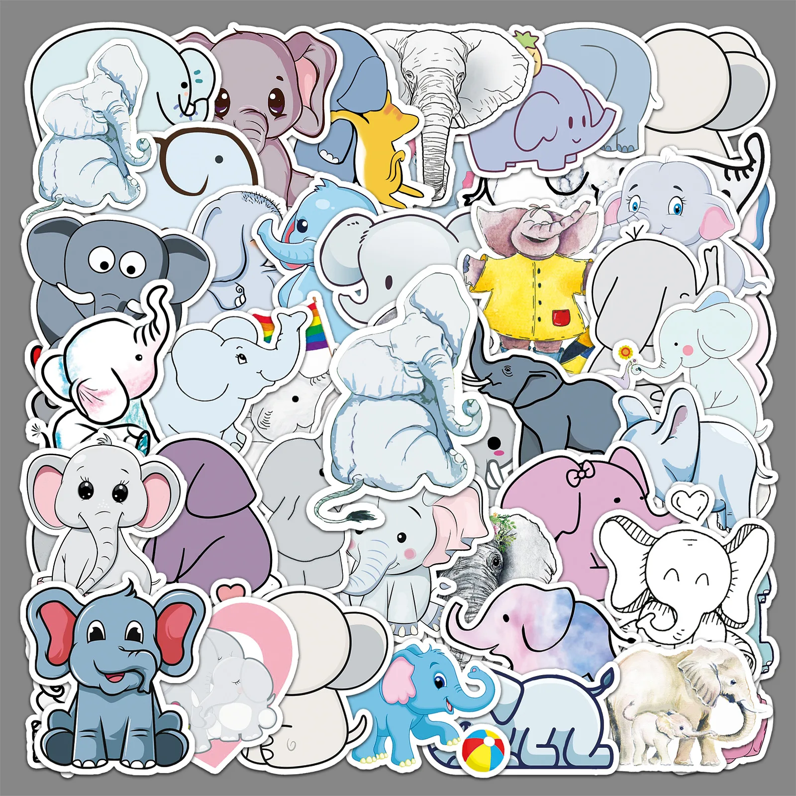 50 Elephant Creative Trendy Stickers, Scooter, Laptop, Car, Motorcycle Decoration