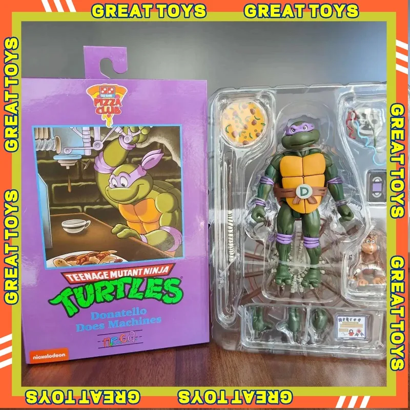 

In Stock New NECA Leonardo Leads Turtles Figures Pizza Club Turtles 4pcs/set Anime Action Figure Model Toys Bookshelf Ornament