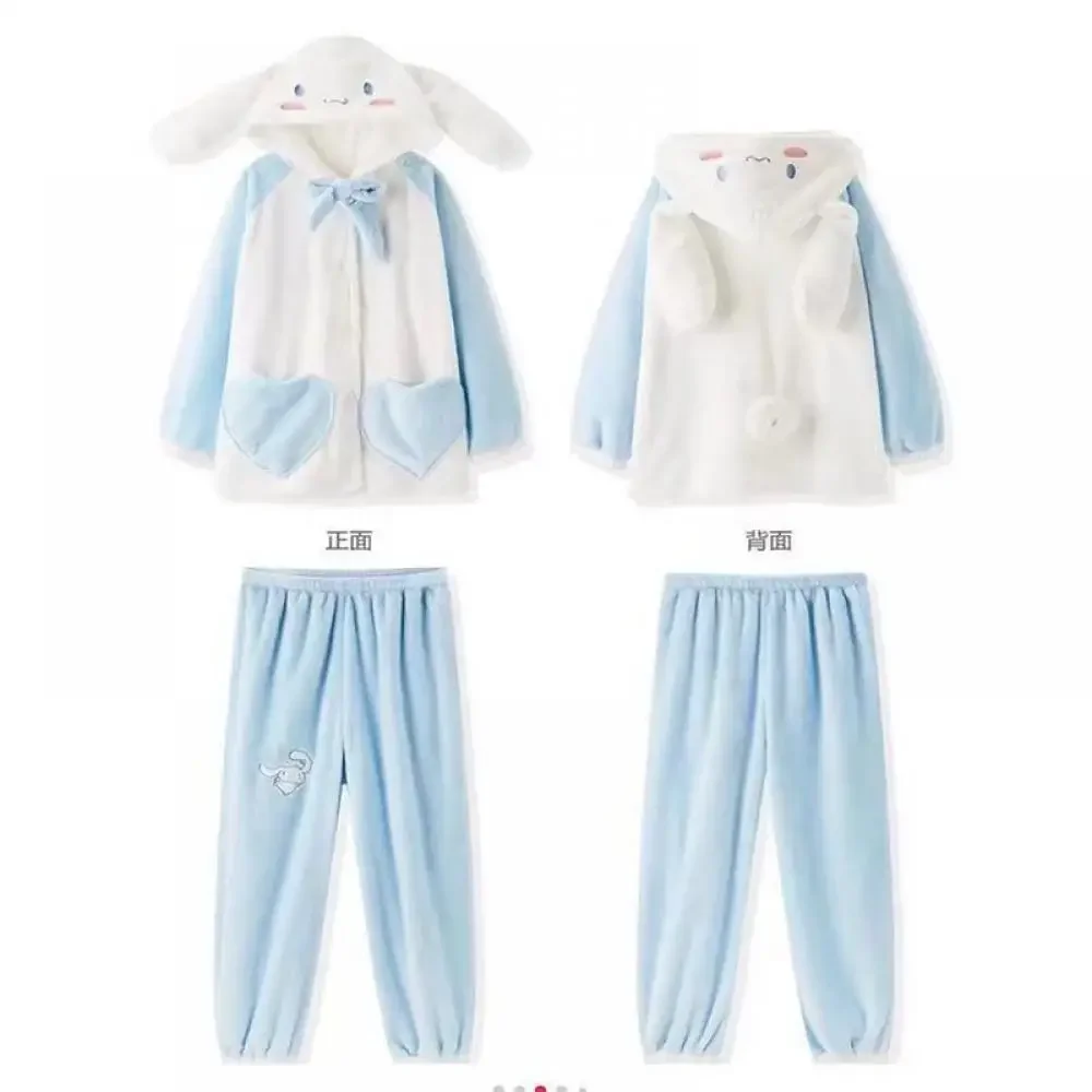 Kawaii Sanrioed Cartoon Cinnamoroll Plush Pajama Suit Anime Homewear Suit Cute Hooded Nightwear Autumn Winter Sweet Girl Student