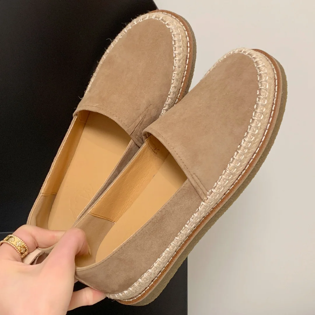 2025 Women\'s leopard horsehair slip-on flats loafers round toe hemp casual female moccasins leisure fisherman\'s shoes for woman