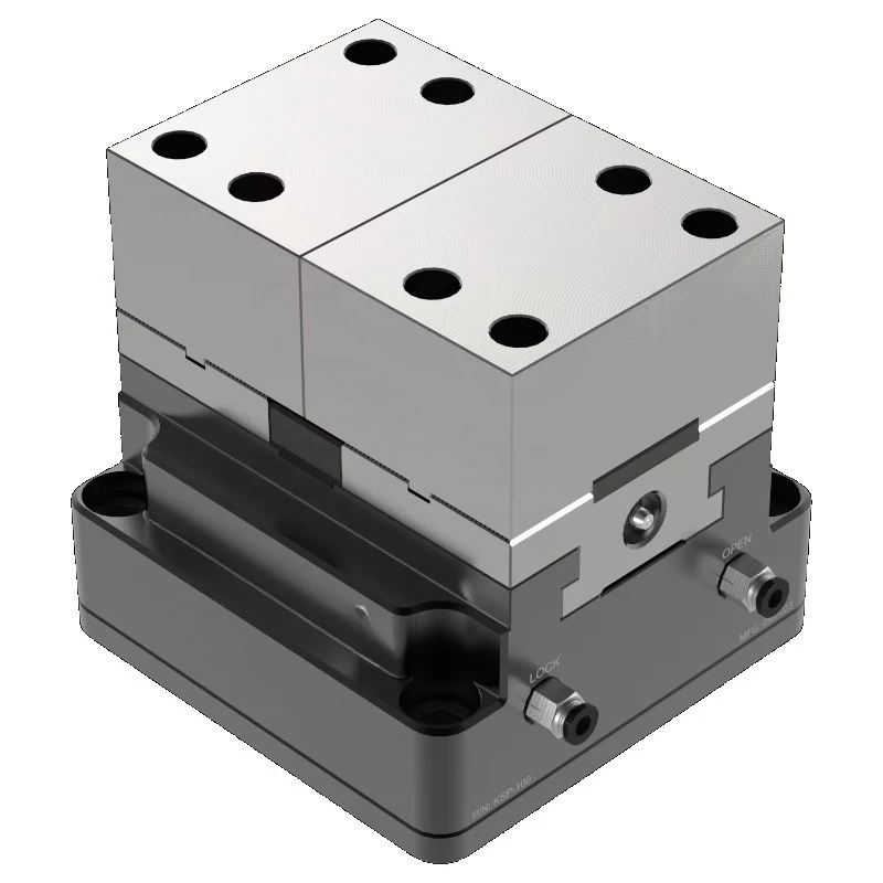 KSP2-100 + RZ-100A 5 Axis Self-centering Pneumatic Vise With Aluminum Soft Jaws For VMC Rotary Machining Center Workholding