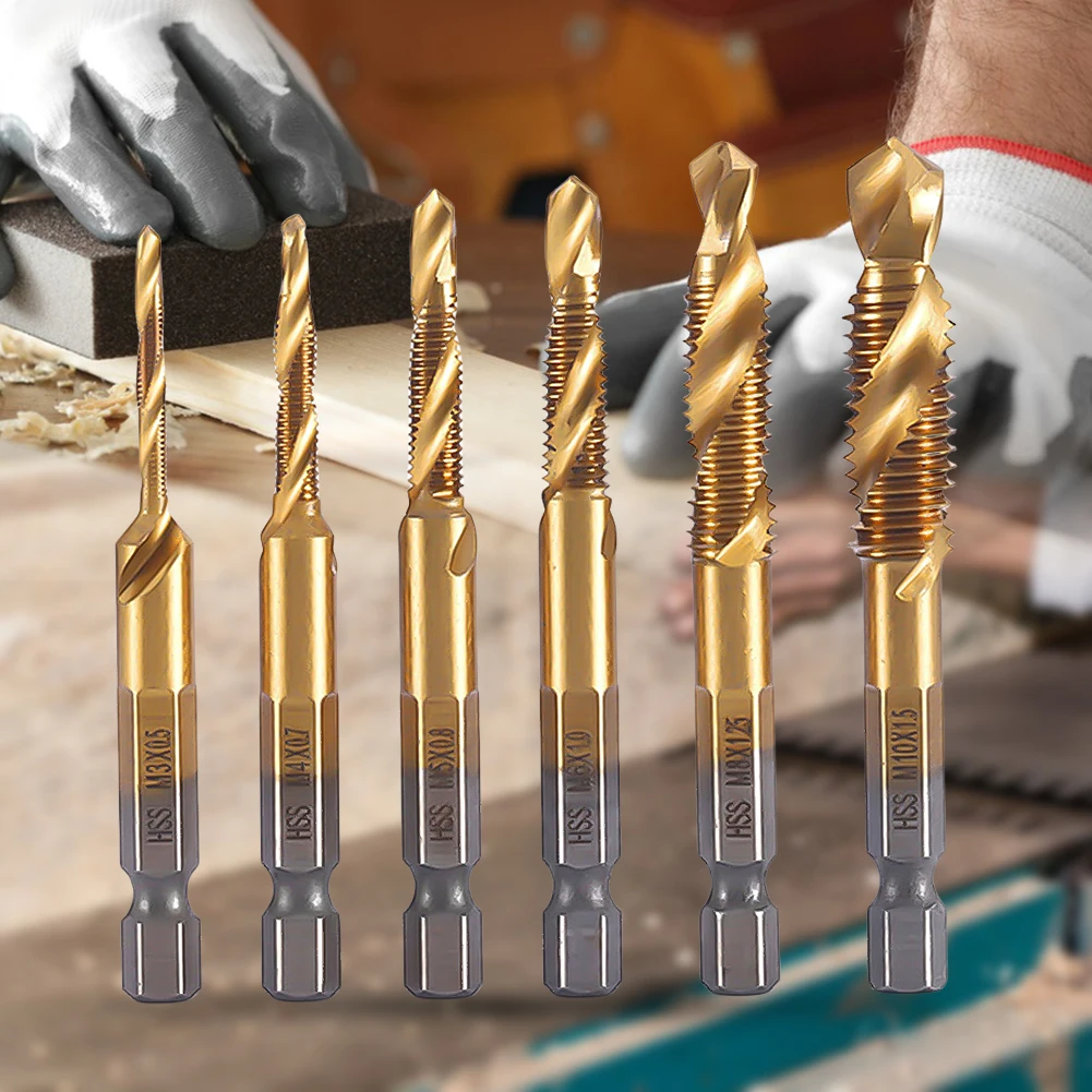 6 Stuks M3-M10 Schroefdraad Metrische Tap Boor Bits Hss Schroef Tapping Bit Hex Schacht Metalen Boor Bit Set Voor Monteur