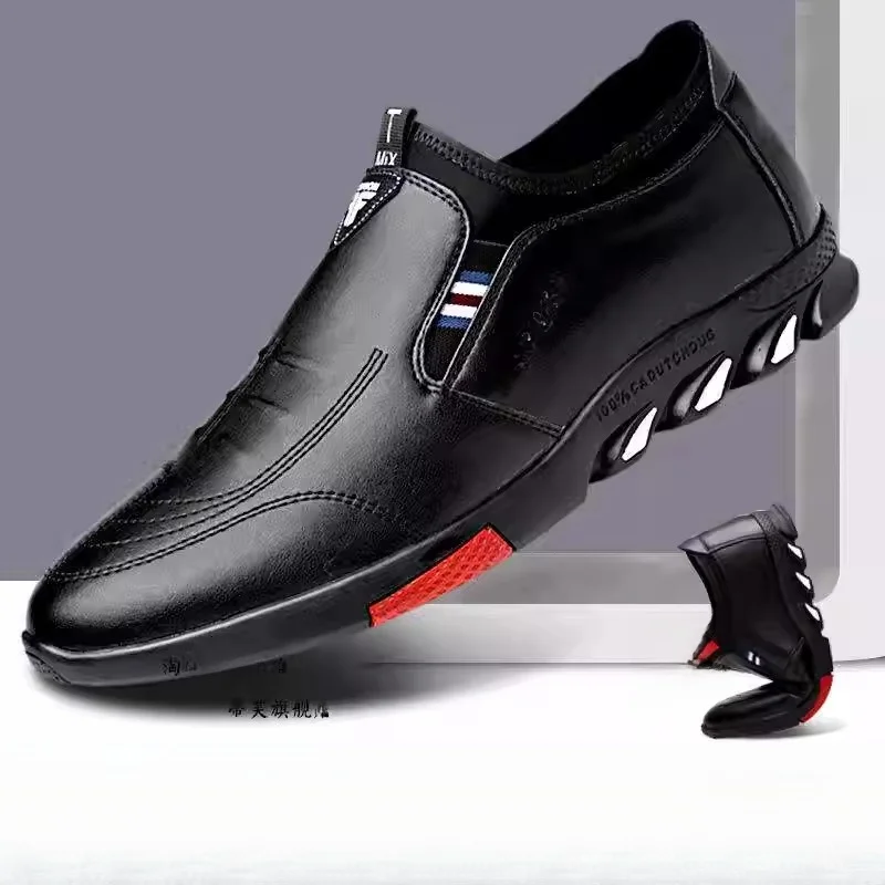 

Men's Casual Leather Shoes Breathable Heightening Spring Summer Korean Style Formal Casual Shoes round Toe Flat Rubber Sole