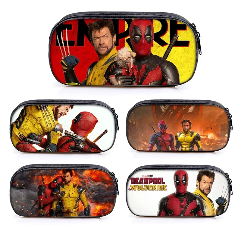 Deadpool Wolverine Pencil Case Portable Disney Marvel Cartoon Print Pen Bag Student Supplies Stationery Storage Pencil Bag Gifts