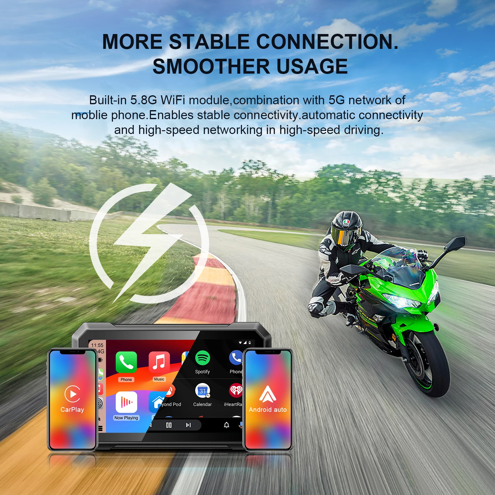 7in IPS Touch Screen Motorcycle Navigation External Portable Motorcycle CarPlay Android Auto IPX7 Waterproof with Light Sensing