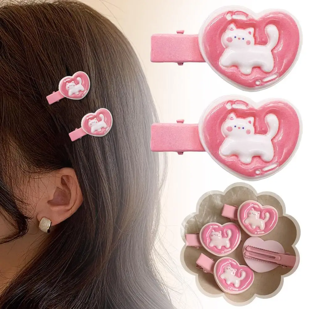 2 Pcs Love Hair Clip Pink Duck Beak Clip Cute And Clip Sweet Clip Headwear With New Heart Style Cartoon Edge Bang G U9t8