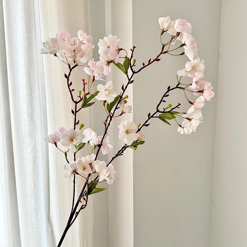 Leafy Artificial Cherry Blossoms, Faux Flowers for Home Decor Wedding Floral Arrangement Scene Layout