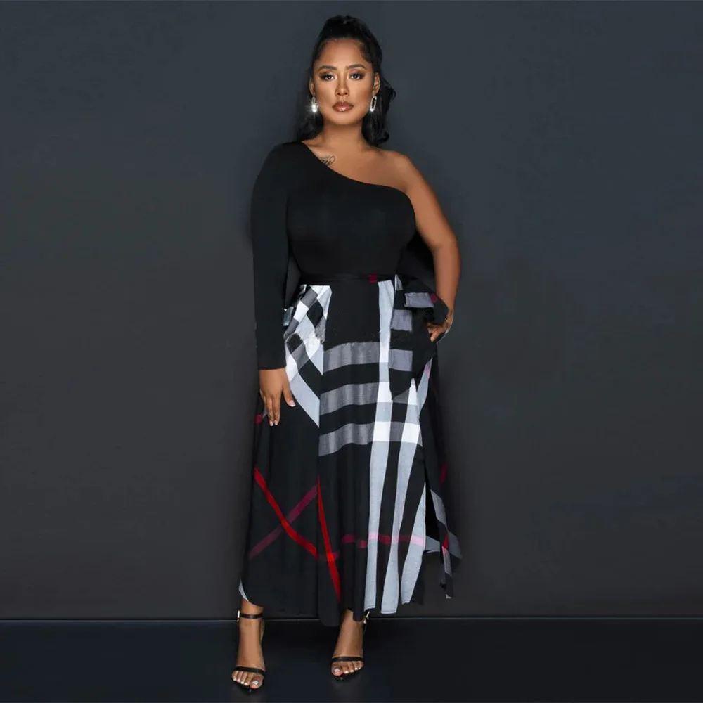 Sister Star Women's Dress Fashion Casual One-Shoulder Print Slit Sexy Bodycon Nightclub Party Commuter Dress Outfit Vestidos