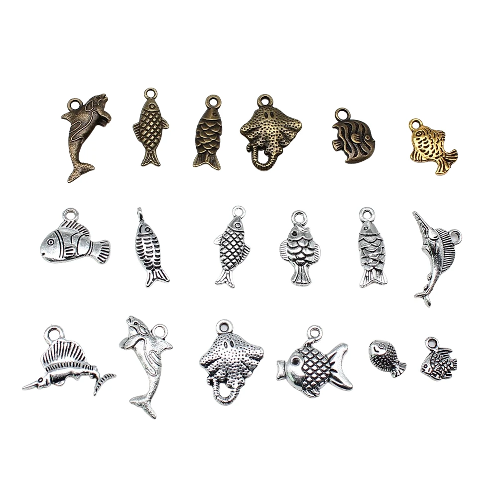 20pcs Fish Charms Antique Bronze Silver Color Pendants DIY Crafts Making Findings Handmade Tibetan Jewelry For Jewelry Making