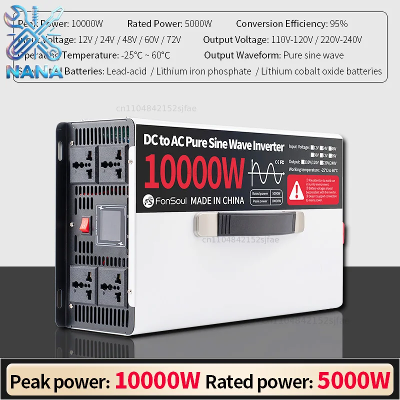 10000W Pure Sine Wave Off Grid Inverter DC 12V 24V 48V 60V 72V to AC 110V 120V 220V 240V 10KW Inverters For Home Car Battery