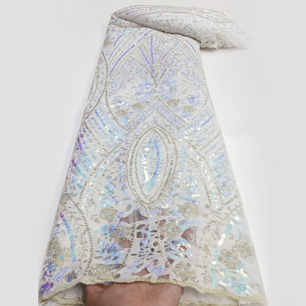 

White African Velvet Lace Fabric High Quality Sequins Lace Material French Velvet Lace Fabrics For Wedding Party Derss Sewing