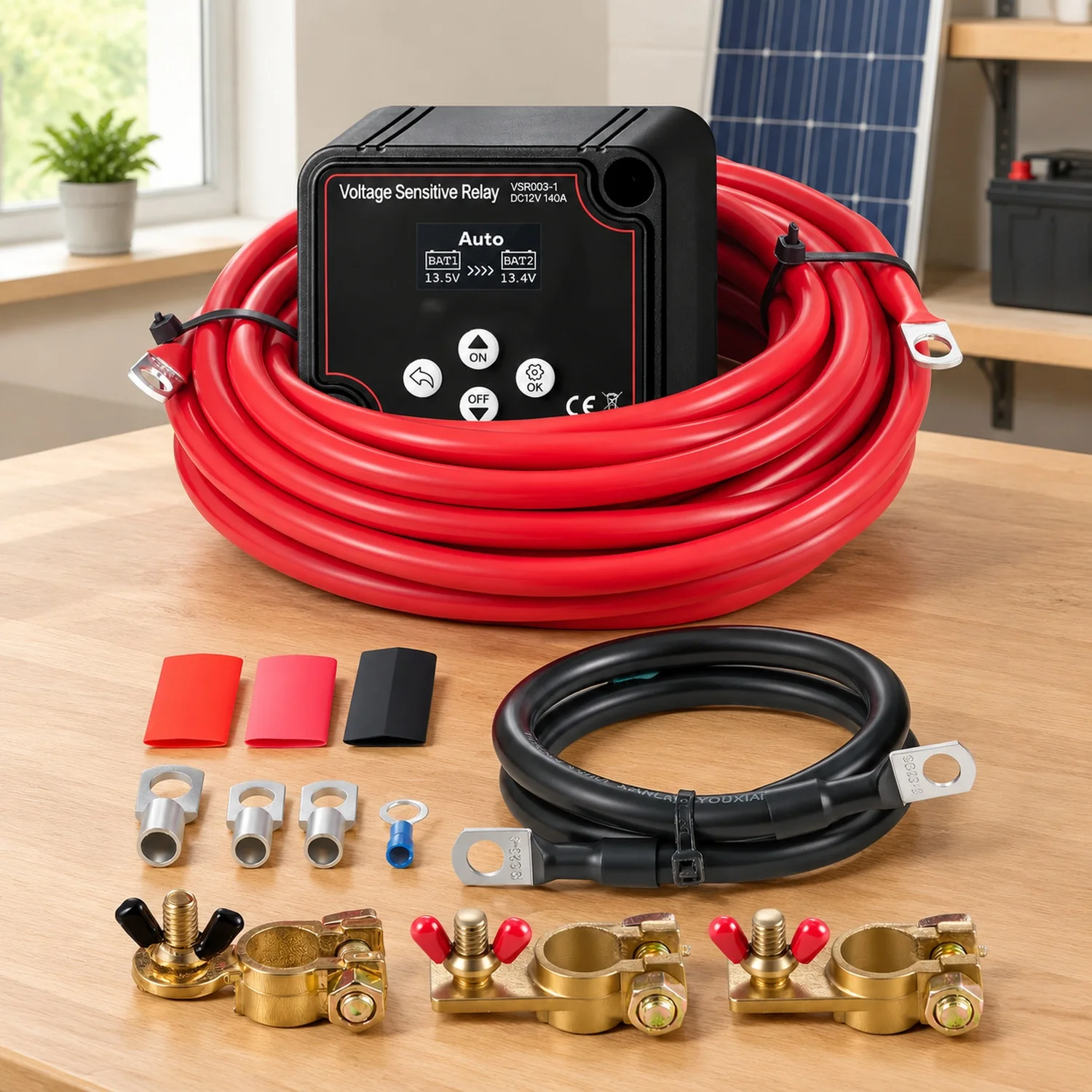 Dual Battery Isolator Kit, 12V 140 Amp, Manual and Automatic VSR Voltage Sensitive Relay with Voltmeter, LCD Screen, Smart
