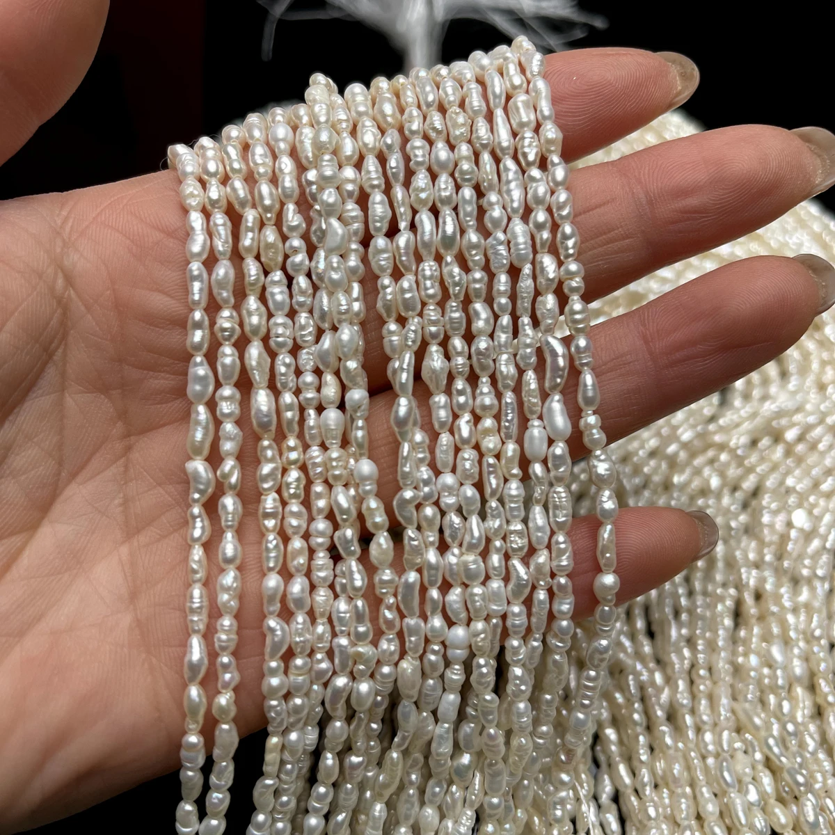 2-3mm Real Natural Freshwater Pearls Small Rice Shape Beads for Jewelry Making DIY Women Necklace Bracelet Accessories Flawed view 2