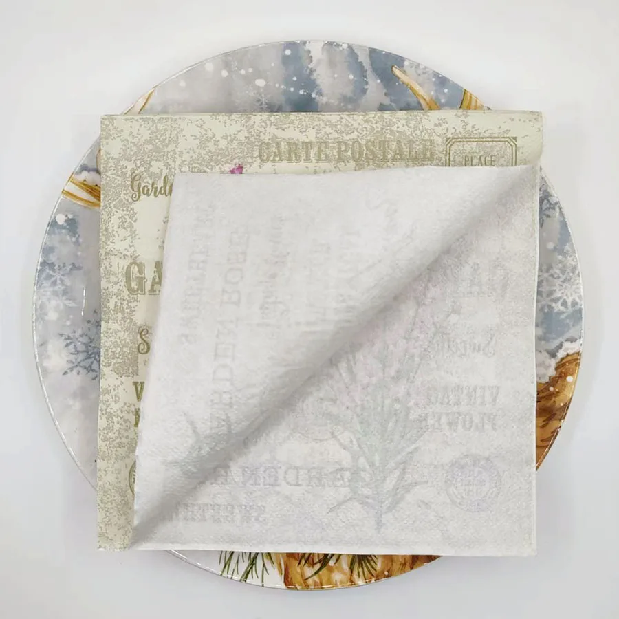 Serbet Kertas Motif Bunga Artistik 20 Lembar, Desain Taman Vintage dengan Stempel Pos Antik, Elegan 2 Lapis untuk Set Meja Pesta Kafe