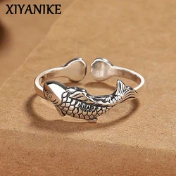 XIYANIKE Vintage Thai Silver Koi Fish Cuff Finger Rings For Men Women Ethnic Fashion New Jewelry Lovers Gift Party anillos mujer