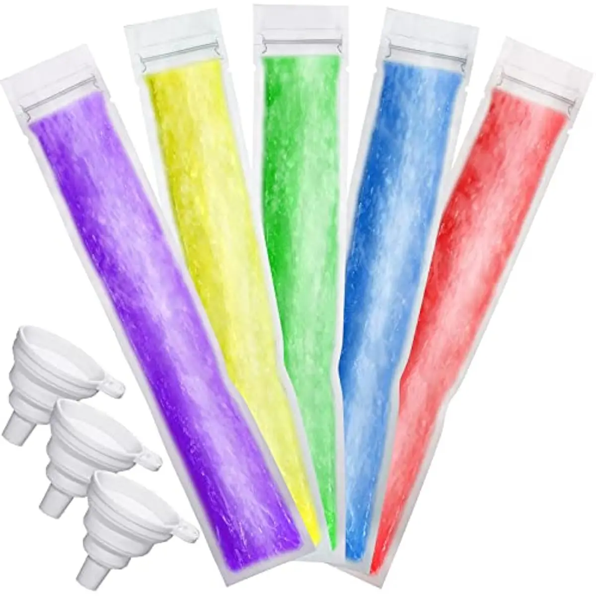 450 Pcs Disposable Ice Pop Mold Bags with 3 Silicone Funnels Freezer Tubes with Zipper Seals DIY Ice Pop Bags Bulk for Yogurt He