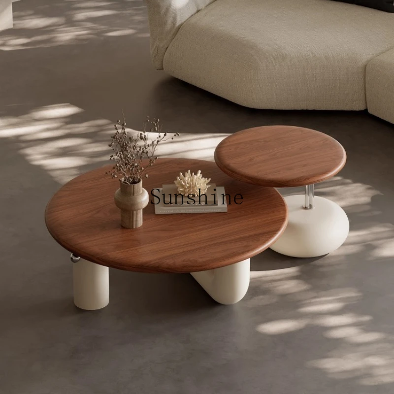 

French walnut round coffee table living room home retro creative sofa coffee table
