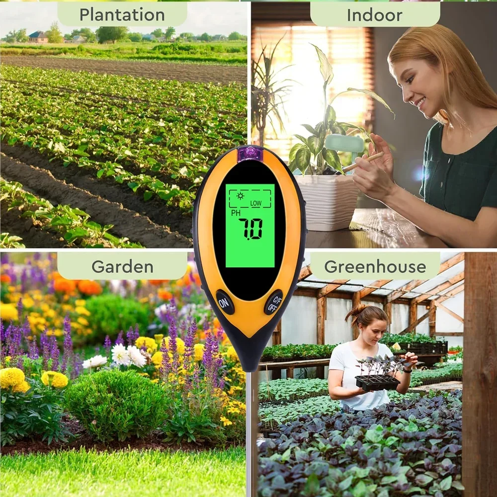 4 in 1 3 in 1 Soil Moisture Meter PH Tester Digital Plant Temperature Sunlight Intensity Monitor for Garden Farming Lawn Tool