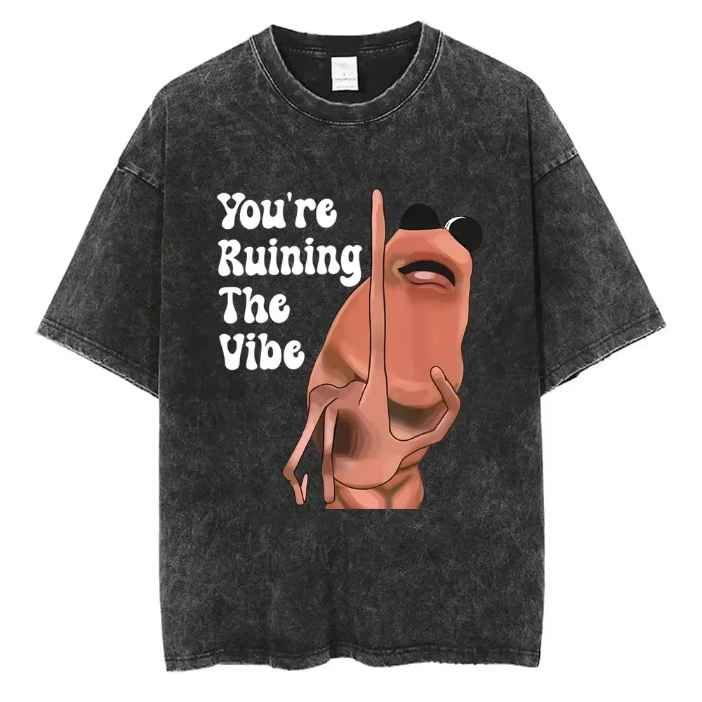 Camiseta Vintage Lavada con Estampado 'I Don't Like This Rock', Camiseta Divertida con el Meme 'Marcus The Worm', Camisetas de Algodón Oversize Casuales para Hombre y Mujer