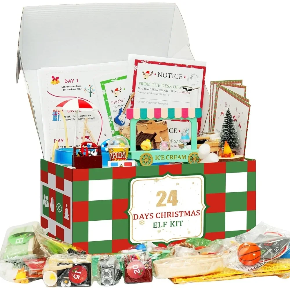 

24-Day Chrismas Elf Kit Christmas Elf Adventure Kit 2024 with 24 Days Christmas Elf Scenes Idea Kit