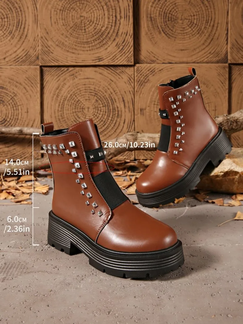 New Women's Pu Leather Ankle Boots Women Autumn Winter Round Toe Lace Up Shoes Woman Motorcycle Platform Botas Gothic Shoes