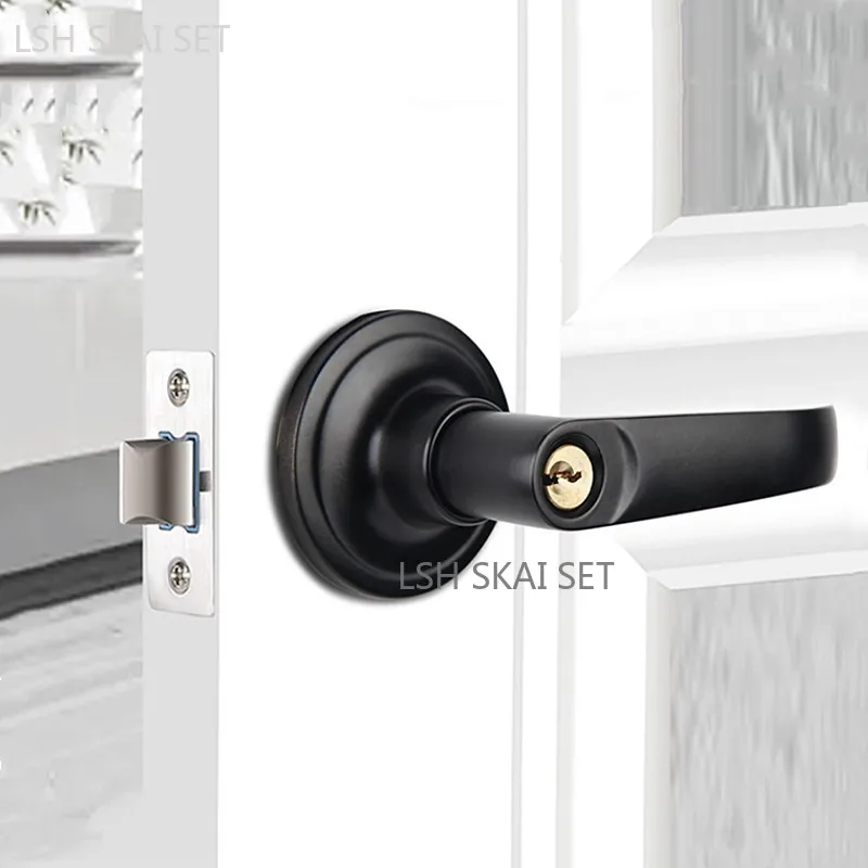 Schwarzes Edelstahl-Türschloss mit Geräuschdämpfung für Badezimmer, Einzelschloss für Innenbereich, Haushalts-Hardware-Zubehör