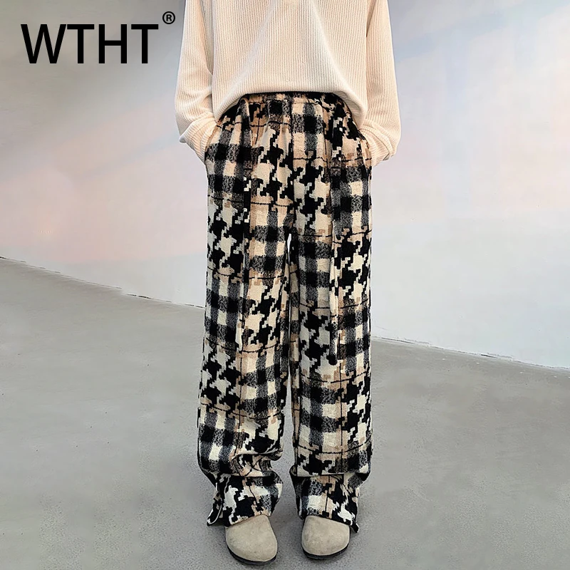 

Модные мужские брюки WTHT 2026: весенние, в клетку, контрастные цвета, свободный крой, американский стиль, прямые широкие штанины, модель 2A2781