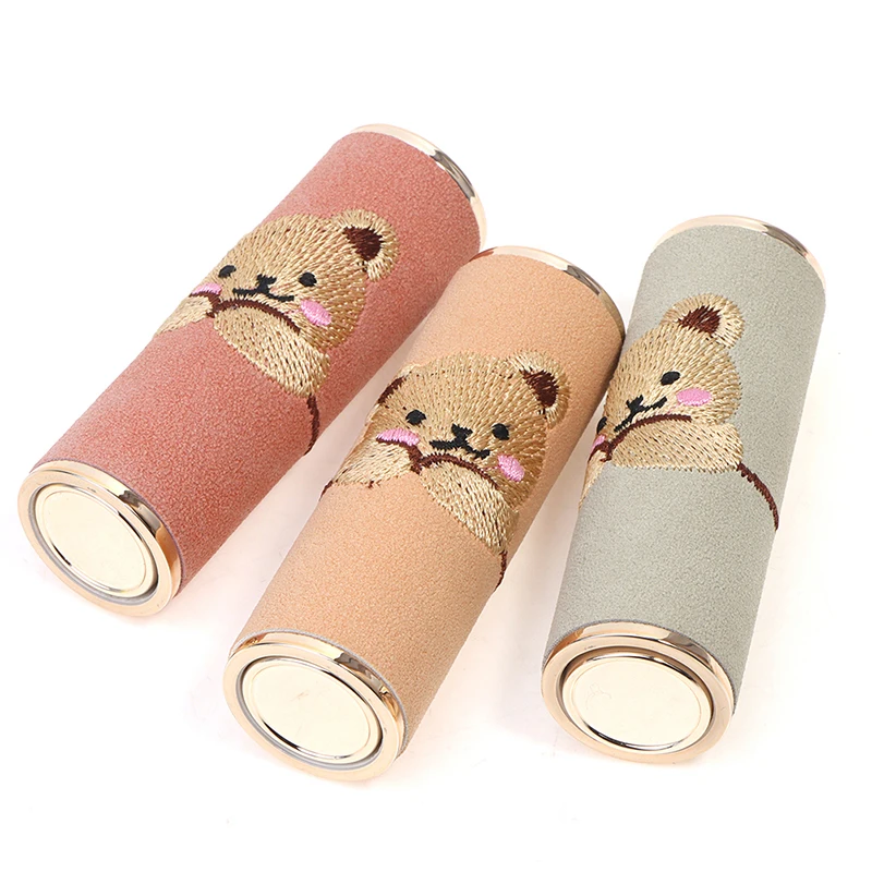 12.1mm DIY Lipstick Tube 4g Handmade Bear Embroidery Pressing Round Lipstick Tube Cute Empty Refillable Lipstick Empty Tube