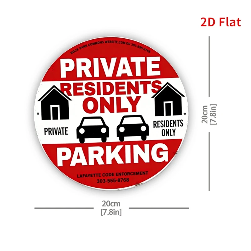 2D Flat, [2Dfalt] 1pc Round Aluminum Sign- Resident Parking Only- 7.87x7.87inch, Metal Hanging Decal, and Rustproof, Perfect for