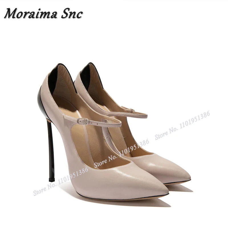 Moraima Snc Nude Band Decor Metal Heel Pumps For Women Shoes Wine Glass Heel Buckle Strap Stiletto Heels New Zapatillas Mujer