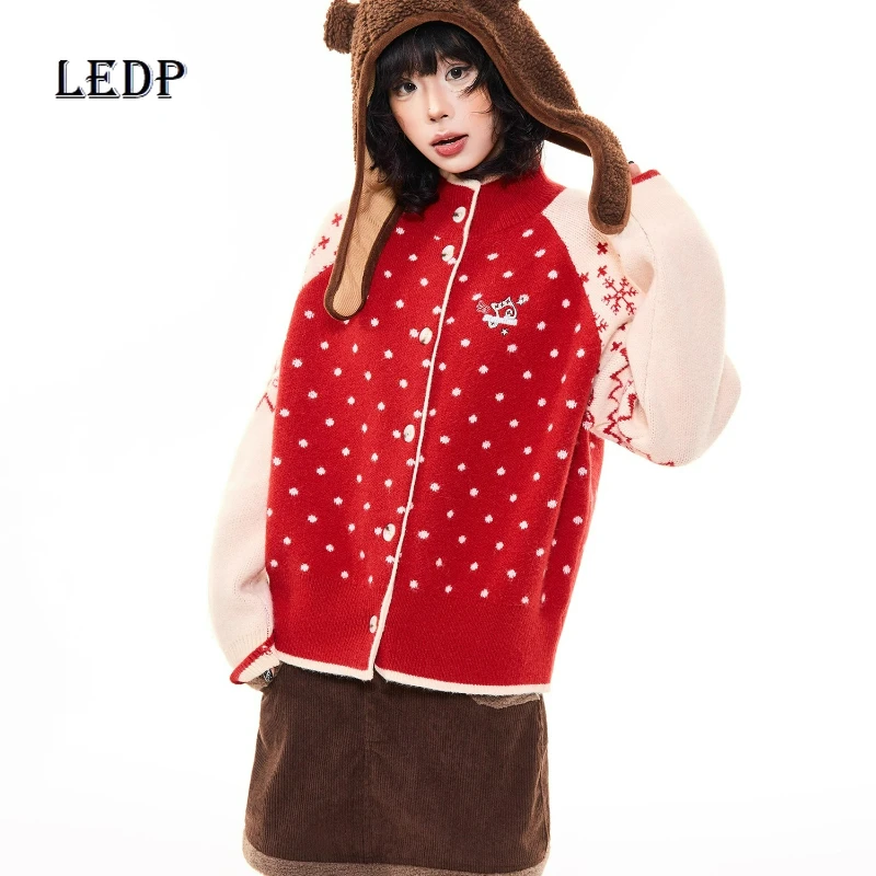 عيد الميلاد ندفة الثلج البولكا نقطة محبوك سترة المرأة 2025 شتاء جديد فضفاض رقيقة تنوعا جو سترة جاكيتات السيدات #1