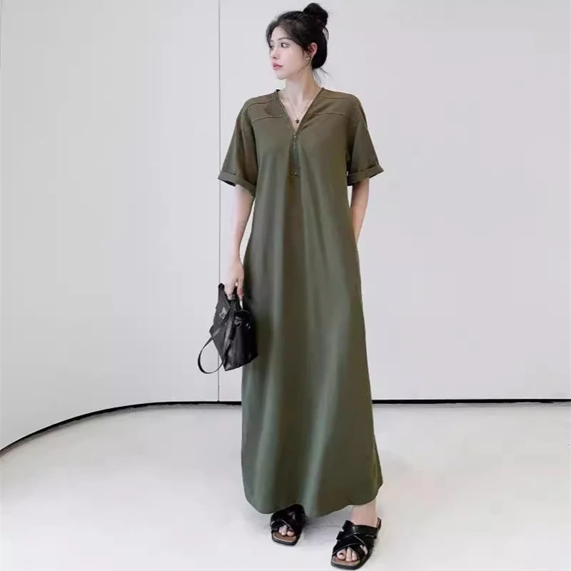 T-shirt patchwork con scollo a V a maniche corte lunghe Gonna estiva Ragazza paffuta Western Sle Allentato Casual Dimagrante...