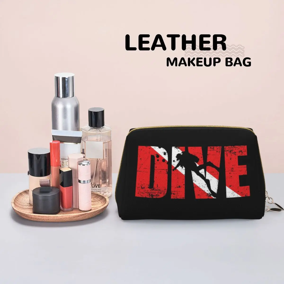Dive Flag Scuba Diving Life Scuba Diver Women Cosmetic Bag Travel Makeup Organizer Pouch Toiletry Storage Dopp Kit Box