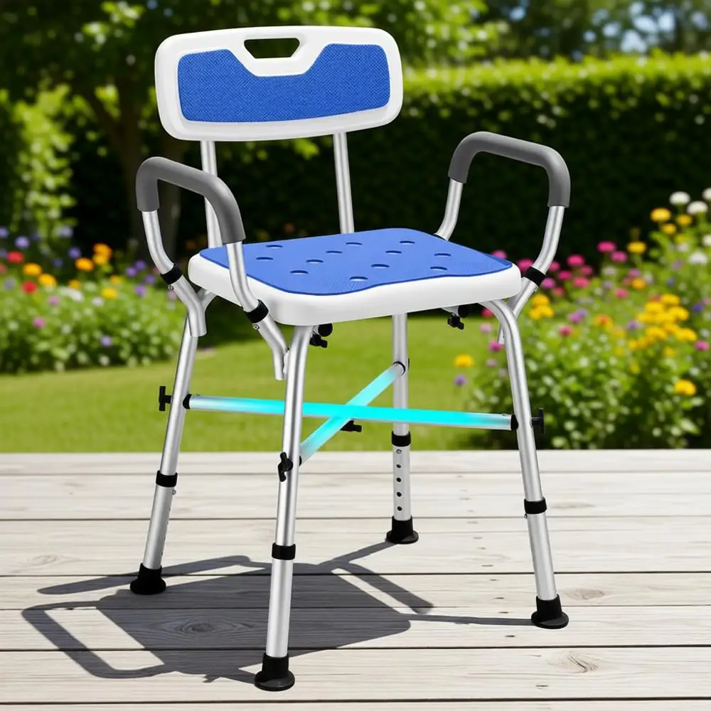 

Усиленное регулируемое по высоте кресло для душа с подлокотниками и спинкой для пожилых и людей с ограниченными возможностями