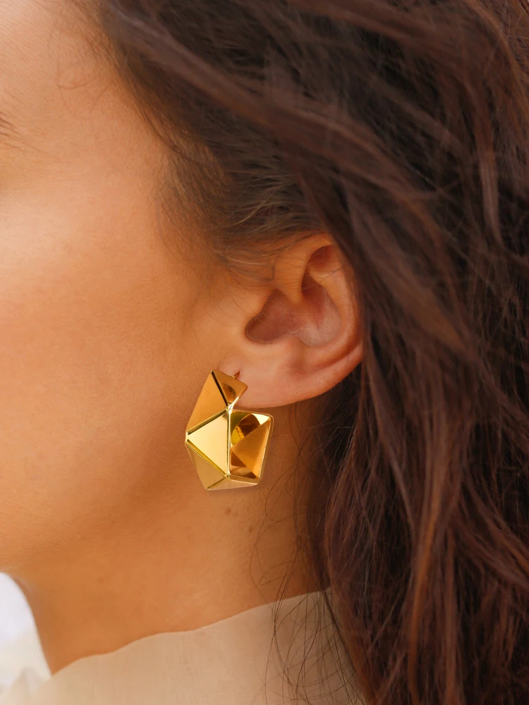 Einzigartige geometrische Creolen für Damen, 18 Karat vergoldeter Edelstahl, posthaltige, hypoallergene, dicke Creolen